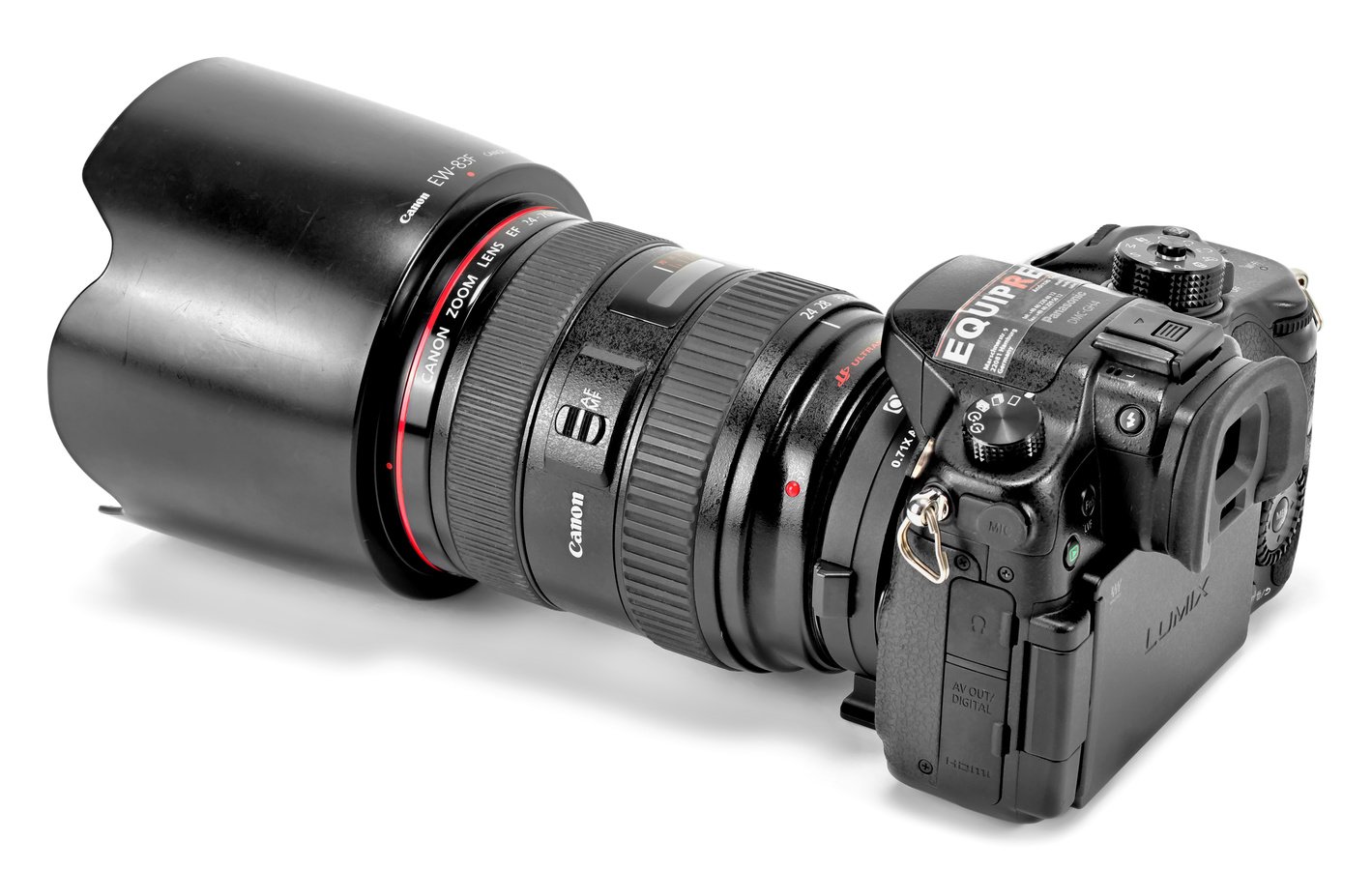 Canon EF 24-70 adaptiert auf Panasonic GH4 mit 0.71x Booster Effekt.