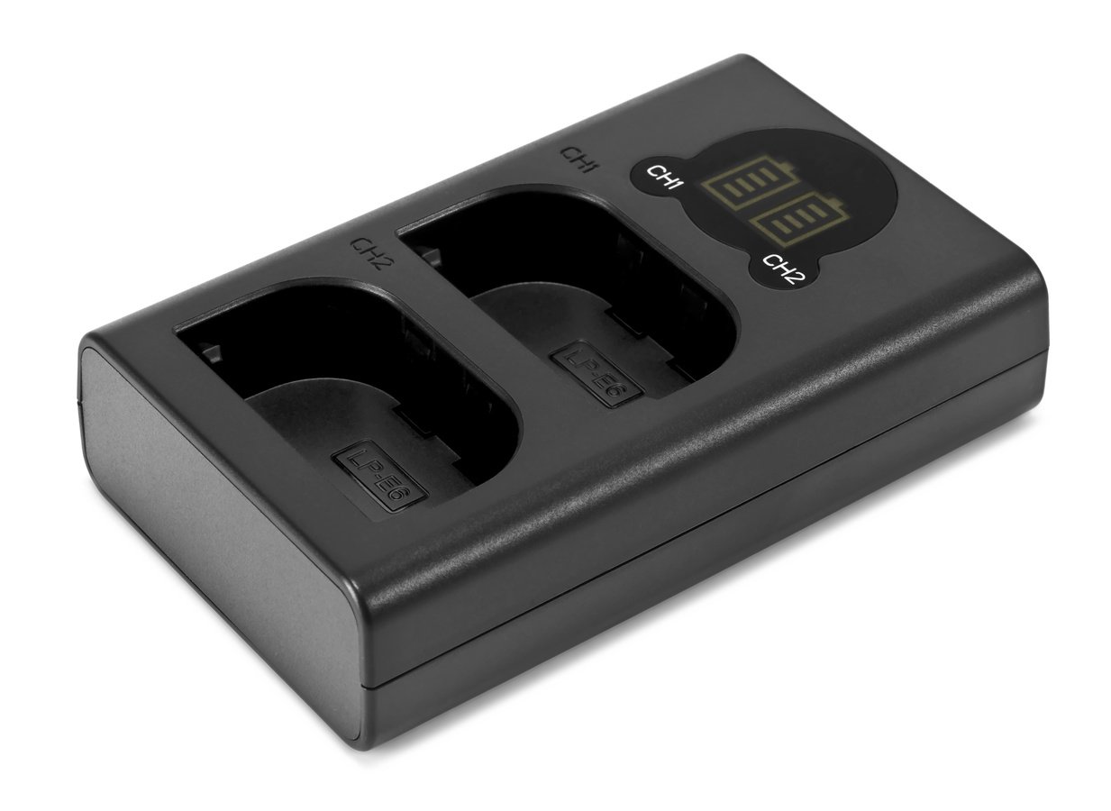 ROKO TCU2-LPE6 Doppel-Ladegerät mit USB für Canon LP-E6 Akkus