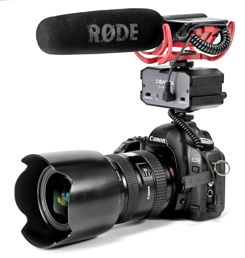 Canon EOS 5D Mark II mit Comica CVM-AX1 Audiomischer und Rode Videomic