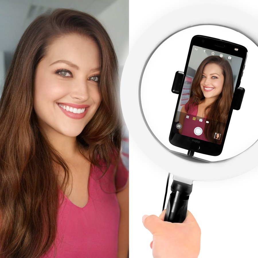 Anwendungsbeispiel mit Ringleuchte und Smartphone mit Portraitmodus