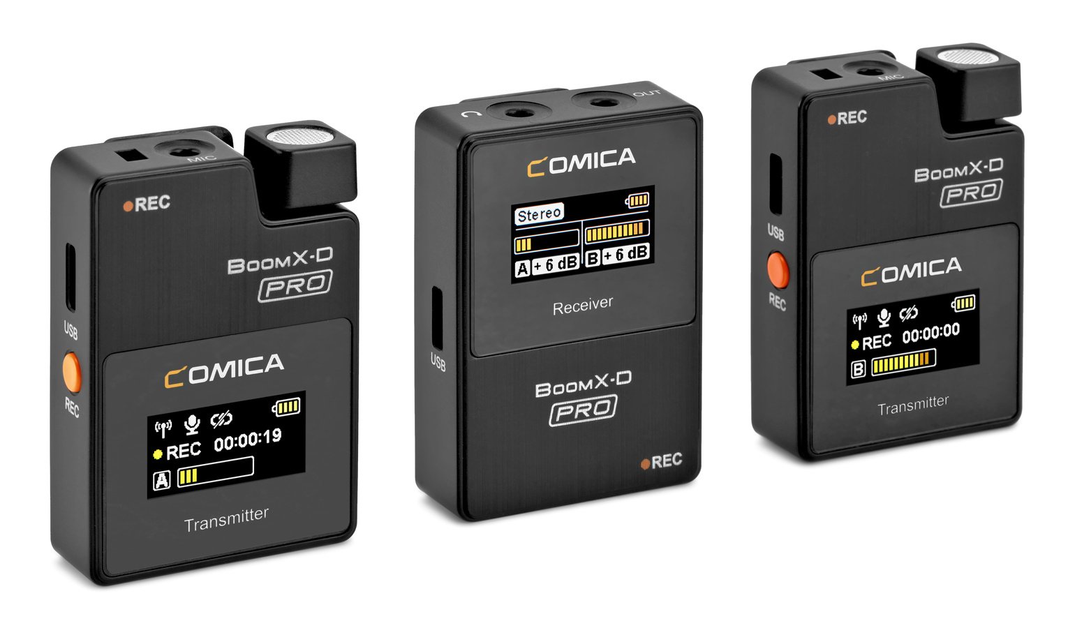 Comica BoomX-D PRO D2 Audiofunk-Set mit Recorder-Funktion (2x Sender, 1x Empfänger)