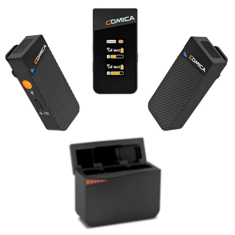 Comica VIMO C3 Dual Audiofunkstrecke Kit mit Ladecase fr Kamera/Smartphone