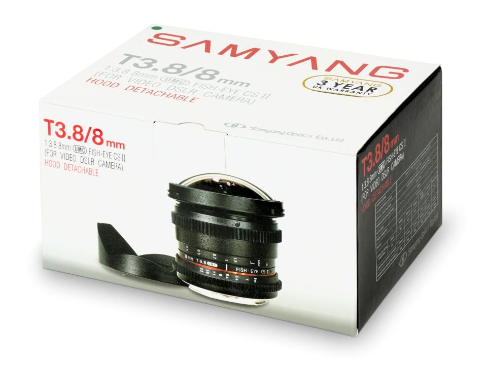 Verpackung des neuen Samyang 8mm t3.8 VDSLR Fisheye II fr Canon EF Anschluss